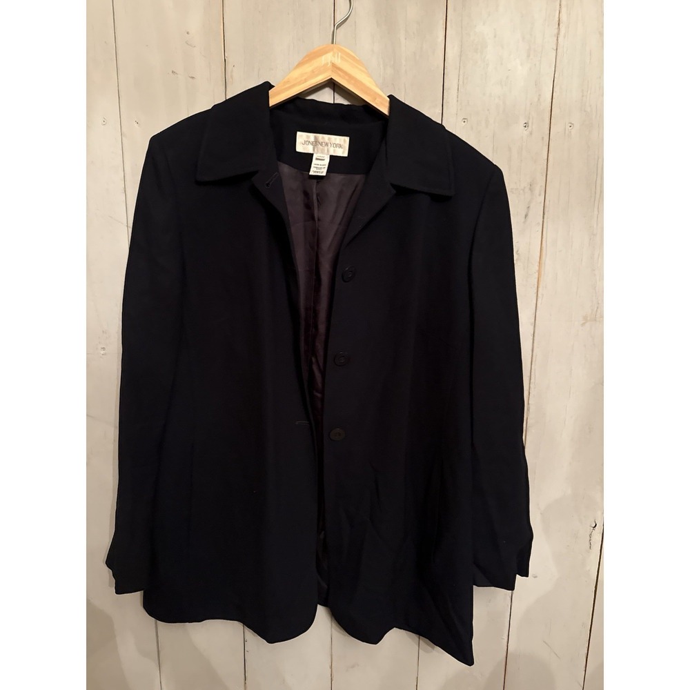 Jones New York Worsted Wool Dark Navy Blue in 3 Button A Line Blazer‎ 14W